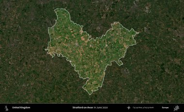 Stratford-on-Avon. Birleşik Krallık 'ın idari alanı, Haziran 2020' de çekilen Kopernik Nöbetçi karolarından oluşan koyu renkli bir uydu görüntüsü üzerinde vurgulandı ve özetlendi.