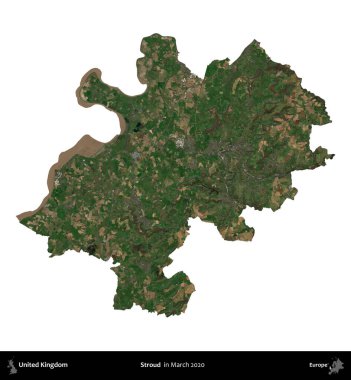 Güçlü. Birleşik Krallık 'ın idari alanı, Mart 2020' de çekilen Kopernik Nöbetçi karolarından oluşan bir uydu görüntüsü üzerinde beyaza izole edilmiştir.