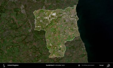 Sunderland 'de. Birleşik Krallık 'ın idari alanı, Ekim 2022' de çekilen Kopernik Nöbetçi karolarından oluşan koyu renkli bir uydu görüntüsü üzerinde vurgulandı ve özetlendi.