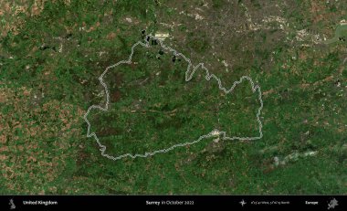 Surrey. Ekim 2022 'de çekilen Kopernik Nöbetçi karolarından oluşan bir uydu görüntüsü üzerinde Birleşik Krallık' ın idari alanının ana hatlarını belirledik.