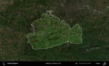 Surrey. Birleşik Krallık 'ın idari alanı, Ekim 2022' de çekilen Kopernik Nöbetçi karolarından oluşan koyu renkli bir uydu görüntüsü üzerinde vurgulandı ve özetlendi.