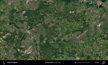Surrey Heath. Temmuz 2024 'te çekilen Kopernik Nöbetçi karolarından oluşan bir uydu görüntüsü üzerinde Birleşik Krallık' ın idari alanı