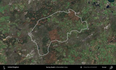 Surrey Heath. Kasım 2024 'te çekilen Kopernik Nöbetçi karolarından oluşan bir uydu görüntüsü üzerinde Birleşik Krallık' ın idari bölgesinin ana hatlarını belirledik.