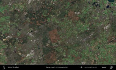 Surrey Heath. Kopernik Sentinel 'in Kasım 2024' te çekilmiş uydu görüntüsü üzerinde Birleşik Krallık 'ın idari alanı