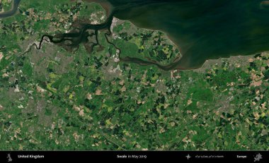 Swale. Mayıs 2019 'da Copernicus Sentinel karolarından oluşan bir uydu görüntüsü üzerinde Birleşik Krallık' ın idari alanı