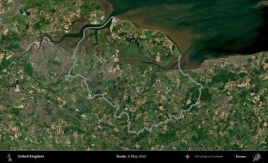 Swale. Mayıs 2020 'de çekilen Copernicus Sentinel karolarından oluşan bir uydu görüntüsü üzerinde Birleşik Krallık' ın idari bölgesini özetledik.