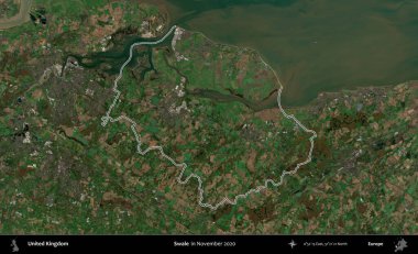 Swale. Kasım 2020 'de çekilen Kopernik Nöbetçi karolarından oluşan bir uydu görüntüsü üzerinde Birleşik Krallık' ın idari alanının ana hatlarını belirledik.