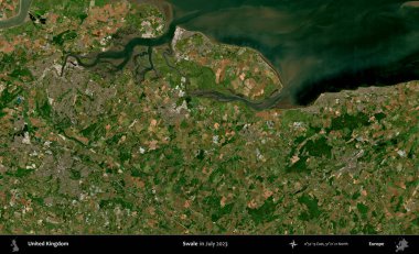 Swale. Temmuz 2023 'te çekilen Kopernik Nöbetçi karolarından oluşan bir uydu görüntüsü üzerinde Birleşik Krallık' ın idari alanı