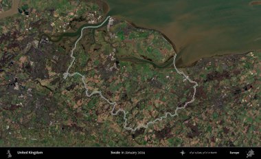 Swale. Ocak 2024 'te çekilen Kopernik Nöbetçi karolarından oluşan bir uydu görüntüsü üzerinde Birleşik Krallık' ın idari bölgesinin ana hatlarını belirledik.