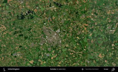 Swindon. Haziran 2023 'te çekilen Kopernik Nöbetçi karolarından oluşan bir uydu görüntüsü üzerinde Birleşik Krallık' ın idari alanı
