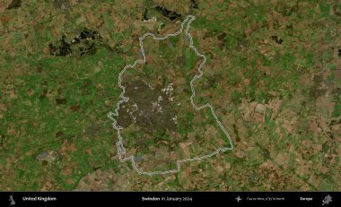 Swindon. Ocak 2024 'te çekilen Kopernik Nöbetçi karolarından oluşan bir uydu görüntüsü üzerinde Birleşik Krallık' ın idari bölgesinin ana hatlarını belirledik.