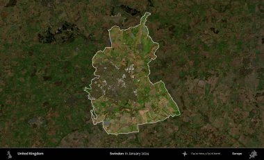 Swindon. Birleşik Krallık 'ın idari alanı, Ocak 2024' te çekilen Kopernik Nöbetçi karolarından oluşan koyu renkli bir uydu görüntüsü üzerinde vurgulandı ve özetlendi.