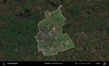 Swindon. Birleşik Krallık 'ın idari alanı, Kasım 2024' te çekilen Kopernik Nöbetçi karolarından oluşan koyu renkli bir uydu görüntüsü üzerinde vurgulandı ve özetlendi.