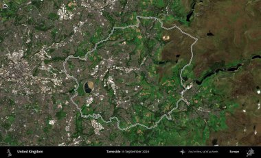 Tameside 'da. Eylül 2020 'de çekilen Kopernik Nöbetçi karolarından oluşan bir uydu görüntüsü üzerinde Birleşik Krallık' ın idari bölgesini özetledik.