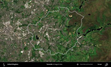 Tameside 'da. Ağustos 2024 'te çekilen Kopernik Nöbetçi karolarından oluşan bir uydu görüntüsü üzerinde Birleşik Krallık' ın idari bölgesinin ana hatlarını belirledik.