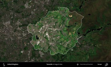 Tameside 'da. Birleşik Krallık 'ın idari alanı, Ağustos 2024' te çekilen Kopernik Nöbetçi karolarından oluşan koyu renkli bir uydu görüntüsü üzerinde vurgulandı ve özetlendi.