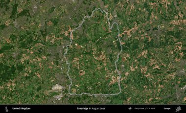 Tandridge. Ağustos 2024 'te çekilen Kopernik Nöbetçi karolarından oluşan bir uydu görüntüsü üzerinde Birleşik Krallık' ın idari bölgesinin ana hatlarını belirledik.