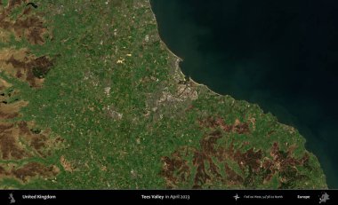 Tees Valley 'de. Nisan 2023 'te çekilen Kopernik Nöbetçi karolarından oluşan bir uydu görüntüsü üzerinde Birleşik Krallık' ın idari alanı