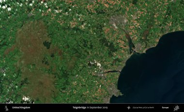 Teignbridge 'de. Eylül 2019 'da çekilen Kopernik Nöbetçi karolarından oluşan bir uydu görüntüsü üzerinde Birleşik Krallık' ın idari alanı