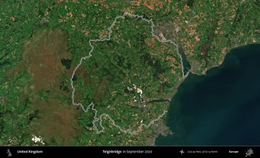 Teignbridge 'de. Eylül 2020 'de çekilen Kopernik Nöbetçi karolarından oluşan bir uydu görüntüsü üzerinde Birleşik Krallık' ın idari bölgesini özetledik.