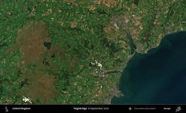 Teignbridge 'de. Eylül 2020 'de Copernicus Sentinel karolarından oluşan bir uydu görüntüsü üzerinde Birleşik Krallık' ın idari alanı