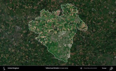 Telford ve Wrekin. Birleşik Krallık 'ın idari alanı, Haziran 2024' te çekilen Kopernik Nöbetçi karolarından oluşan koyu renkli bir uydu görüntüsü üzerinde vurgulandı ve özetlendi.