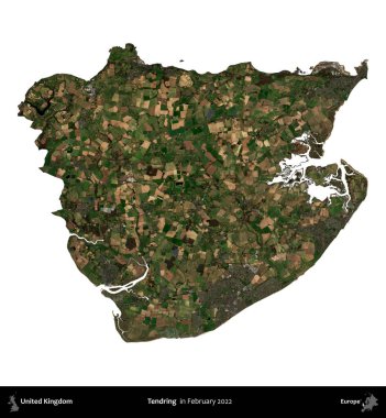 Dallanıp budaklanıyor. Birleşik Krallık 'ın idari alanı, Şubat 2022' de çekilen Kopernik Nöbetçi karolarından oluşan bir uydu görüntüsüyle beyaza izole edildi.