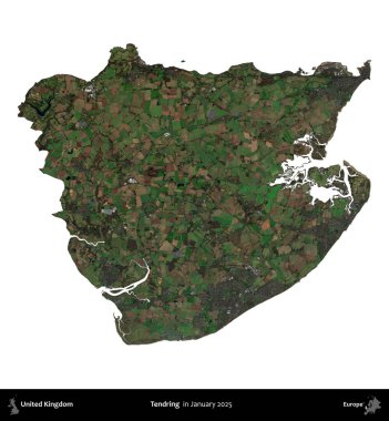Dallanıp budaklanıyor. Birleşik Krallık 'ın idari alanı, Copernicus Sentinel' in Ocak 2025 'te çekilen uydu görüntüsüyle beyaza izole edilmiştir.