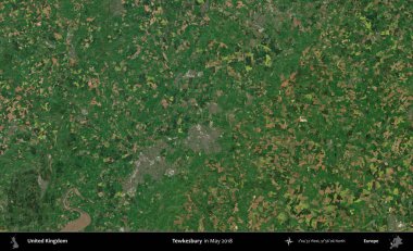 Tewkesbury 'de. Mayıs 2018 'de Copernicus Sentinel karolarından oluşan bir uydu görüntüsü üzerinde Birleşik Krallık' ın idari alanı