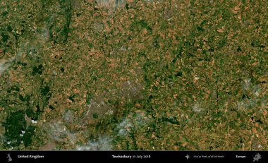 Tewkesbury 'de. Temmuz 2018 'de çekilen Kopernik Nöbetçi karolarından oluşan bir uydu görüntüsü üzerinde Birleşik Krallık' ın idari alanı