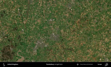 Tewkesbury 'de. Nisan 2021 'de çekilen Kopernik Nöbetçi karolarından oluşan bir uydu görüntüsü üzerinde Birleşik Krallık' ın idari alanı