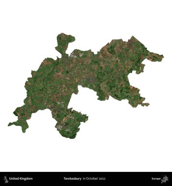 Tewkesbury 'de. Birleşik Krallık 'ın idari alanı, Ekim 2022' de çekilen Kopernik Nöbetçi karolarından oluşan bir uydu görüntüsüyle beyaza izole edildi.