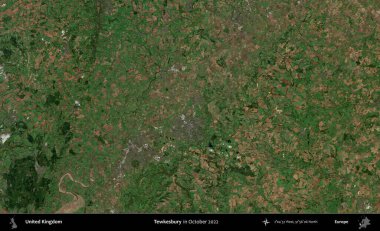 Tewkesbury 'de. Ekim 2022 'de çekilen Kopernik Nöbetçi karolarından oluşan bir uydu görüntüsü üzerinde Birleşik Krallık' ın idari alanı