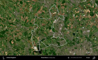Üç Nehir. Temmuz 2024 'te çekilen Copernicus Sentinel karolarından oluşan bir uydu görüntüsü üzerinde Birleşik Krallık' ın idari bölgesinin ana hatlarını belirledik.