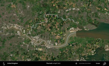 Thurrock. Nisan 2022 'de çekilen Kopernik Nöbetçi karolarından oluşan bir uydu görüntüsü üzerinde Birleşik Krallık' ın idari bölgesini özetledik.