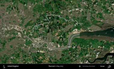 Thurrock. Mayıs 2023 'te çekilen Copernicus Sentinel karolarından oluşan bir uydu görüntüsü üzerinde Birleşik Krallık' ın idari alanının ana hatlarını belirledik.
