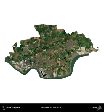 Thurrock. Birleşik Krallık 'ın idari alanı, Haziran 2024' te çekilen Kopernik Nöbetçi karolarından oluşan bir uydu görüntüsüyle beyaza izole edilmiştir.
