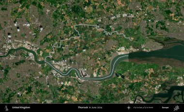 Thurrock. Haziran 2024 'te çekilen Kopernik Nöbetçi karolarından oluşan bir uydu görüntüsü üzerinde Birleşik Krallık' ın idari alanının ana hatlarını belirledik.