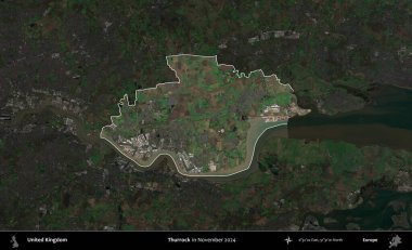 Thurrock. Birleşik Krallık 'ın idari alanı, Kasım 2024' te çekilen Kopernik Nöbetçi karolarından oluşan koyu renkli bir uydu görüntüsü üzerinde vurgulandı ve özetlendi.