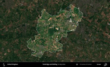Tonbridge ve Malling. Birleşik Krallık 'ın idari alanı, Temmuz 2024' te çekilen Kopernik Nöbetçi karolarından oluşan koyu renkli bir uydu görüntüsü üzerinde vurgulandı ve özetlendi.
