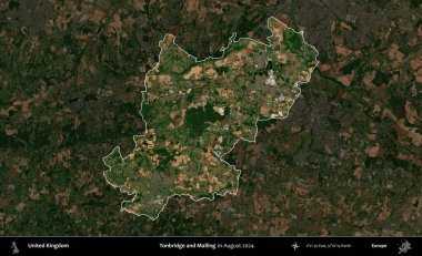 Tonbridge ve Malling. Birleşik Krallık 'ın idari alanı, Ağustos 2024' te çekilen Kopernik Nöbetçi karolarından oluşan koyu renkli bir uydu görüntüsü üzerinde vurgulandı ve özetlendi.