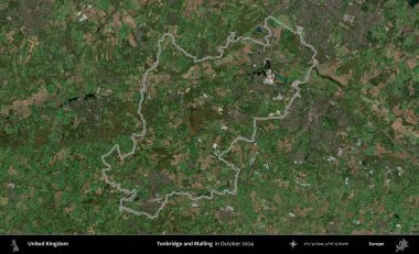 Tonbridge ve Malling. Ekim 2024 'te çekilen Kopernik Nöbetçi karolarından oluşan bir uydu görüntüsü üzerinde Birleşik Krallık' ın idari bölgesinin ana hatlarını belirledik.