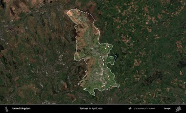 Torfaen. Birleşik Krallık 'ın idari alanı, Nisan 2020' de çekilen Kopernik Nöbetçi karolarından oluşan koyu renkli bir uydu görüntüsü üzerinde vurgulandı ve özetlendi.