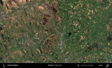 Torfaen. Nisan 2020 'de çekilen Kopernik Nöbetçi karolarından oluşan bir uydu görüntüsü üzerinde Birleşik Krallık' ın idari alanı