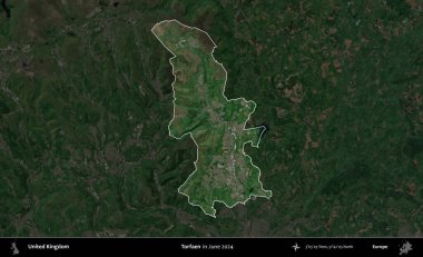 Torfaen. Birleşik Krallık 'ın idari alanı, Haziran 2024' te çekilen Kopernik Nöbetçi karolarından oluşan koyu renkli bir uydu görüntüsü üzerinde vurgulandı ve özetlendi.