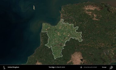 Torridge. Birleşik Krallık 'ın idari alanı, Mart 2020' de çekilen Kopernik Nöbetçi karolarından oluşan koyu renkli bir uydu görüntüsü üzerinde vurgulandı ve özetlendi.