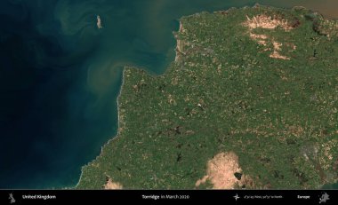 Torridge. Mart 2020 'de Copernicus Sentinel karolarından oluşan bir uydu görüntüsü üzerinde Birleşik Krallık' ın idari alanı