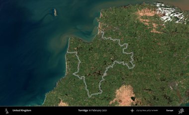 Torridge. Şubat 2021 'de çekilen Kopernik Nöbetçi karolarından oluşan bir uydu görüntüsü üzerinde Birleşik Krallık' ın idari alanının ana hatlarını belirledik.
