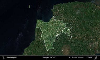 Torridge. Birleşik Krallık 'ın idari alanı, Haziran 2024' te çekilen Kopernik Nöbetçi karolarından oluşan koyu renkli bir uydu görüntüsü üzerinde vurgulandı ve özetlendi.