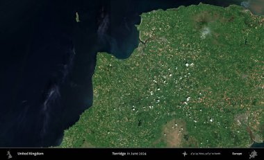 Torridge. Haziran 2024 'te çekilen Kopernik Nöbetçi karolarından oluşan bir uydu görüntüsü üzerinde Birleşik Krallık' ın idari alanı